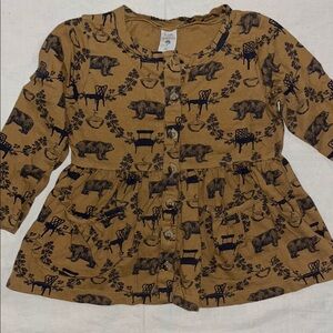 kate quinn Mustard Brown Bear & Chair Print Button-Front Top